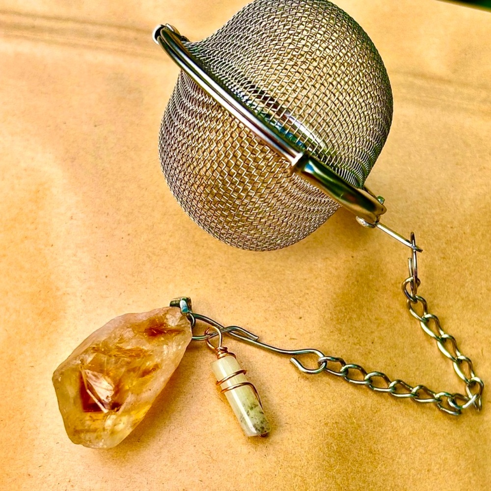 Tea Strainer with Citrine and Jade